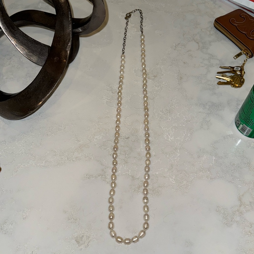 Chan Luu 21in pearl (real) necklace; some tarnishing on chain/clasp